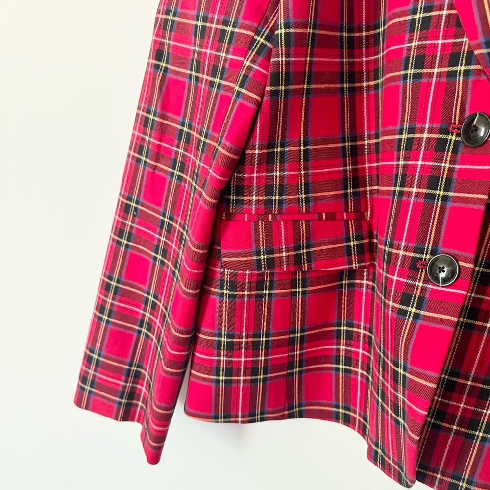NWT J.Crew Red Tartan Plaid Blazer Jacket Structured Stretch Size 12 - Picture 4 of 11